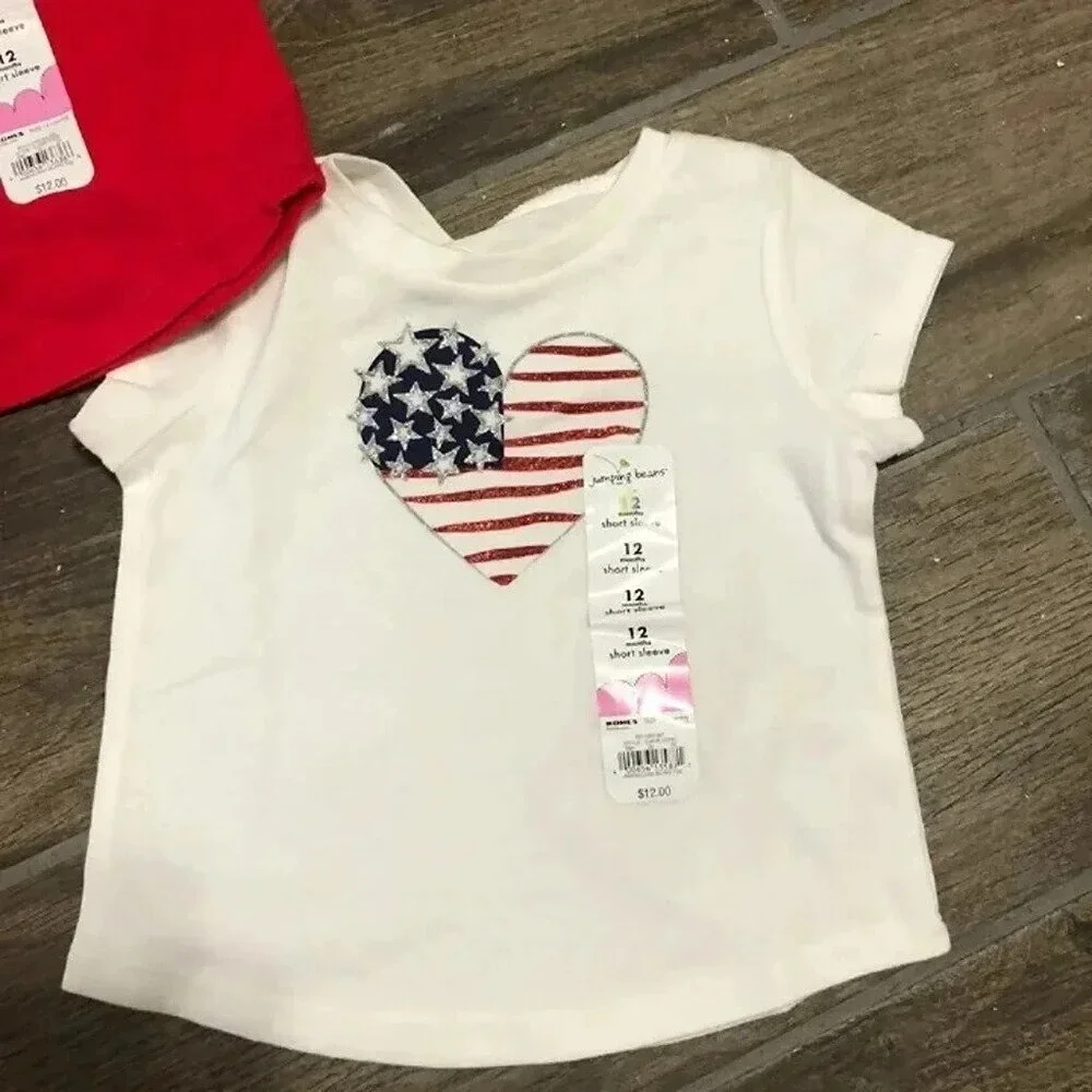 NWT 12M jumping beans bundle knit tees tops knit ruffle skirt patriotic july 4th